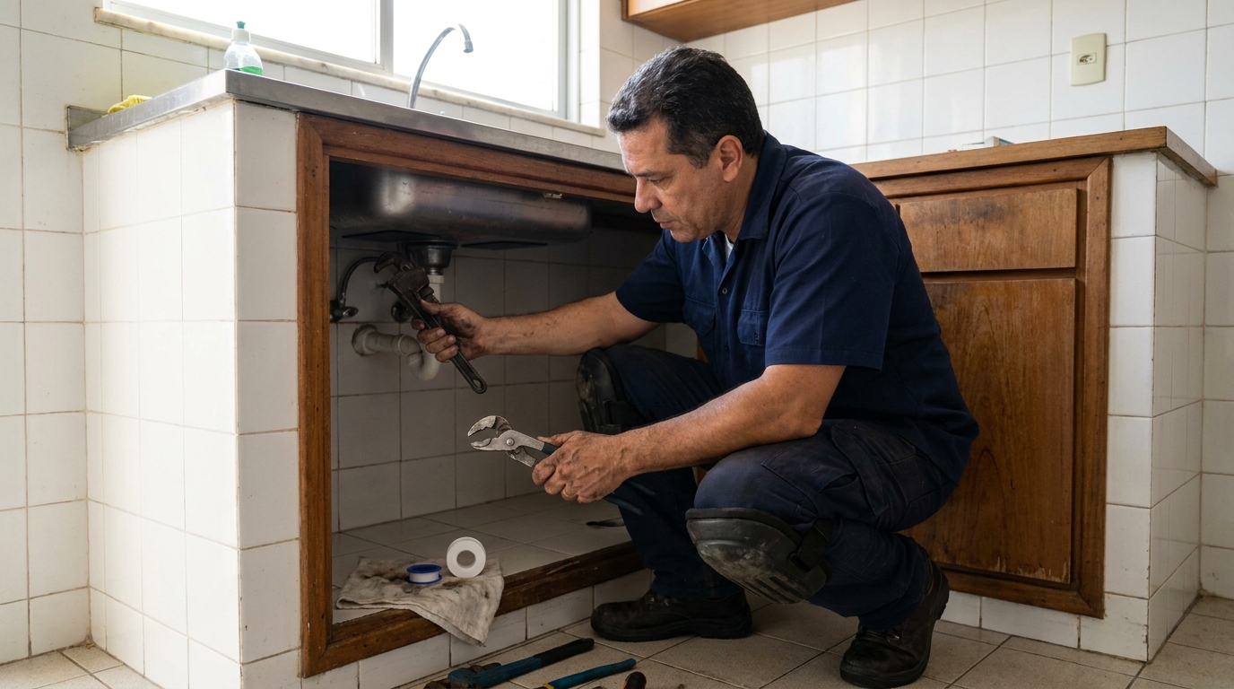 Encanador realizando manutenção em Catanduva‑SP